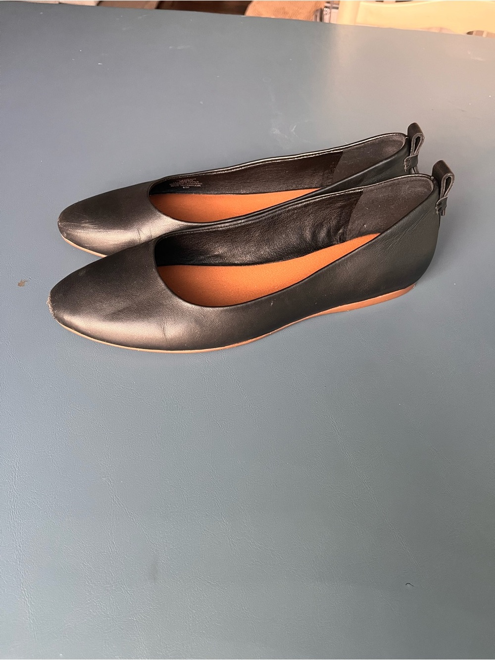 Lucky Brand Black Leather Slip-On Ballet Flats with Tan Insole